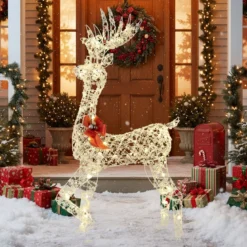 Outdoor LED Rentier mit 100 Warmweißen Lichtern Beleuchtete Weihnachtsdeko 150 cm