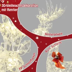 Outdoor LED Rentier mit 100 Warmweißen Lichtern Beleuchtete Weihnachtsdeko 150 cm