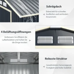 Outdoor-Metallschuppen Gartenhaus aus Stahl Schuppen 213 x 162 x 117 cm Grau