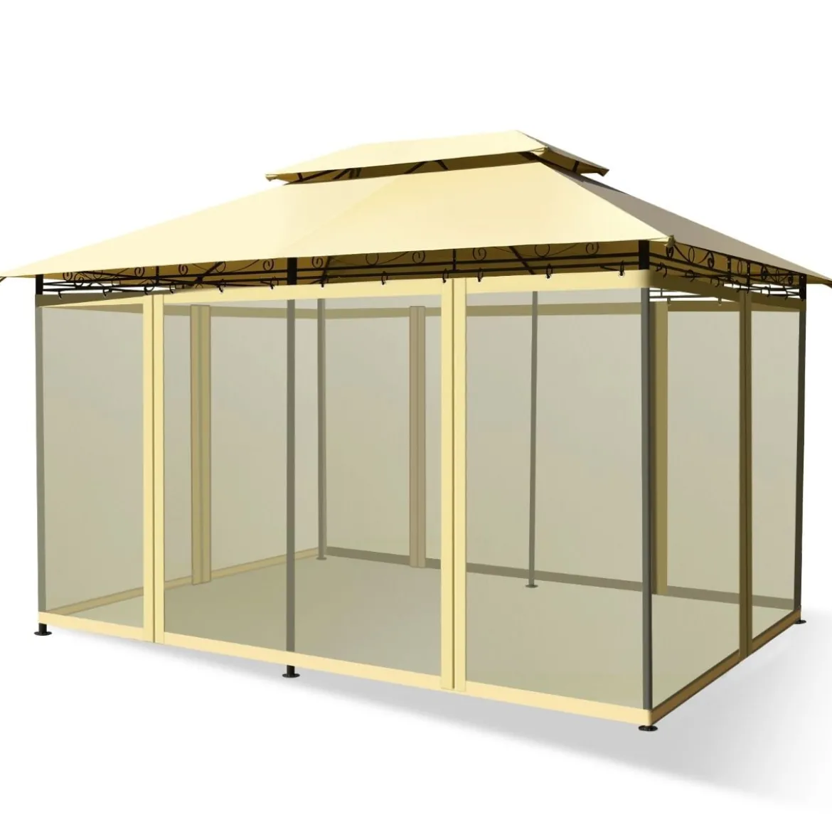 Outdoor-Pavillon mit abnehmbarer Netz-Seitenwand & Dächern 3,9 x 2,9 x 2,7 m Beige