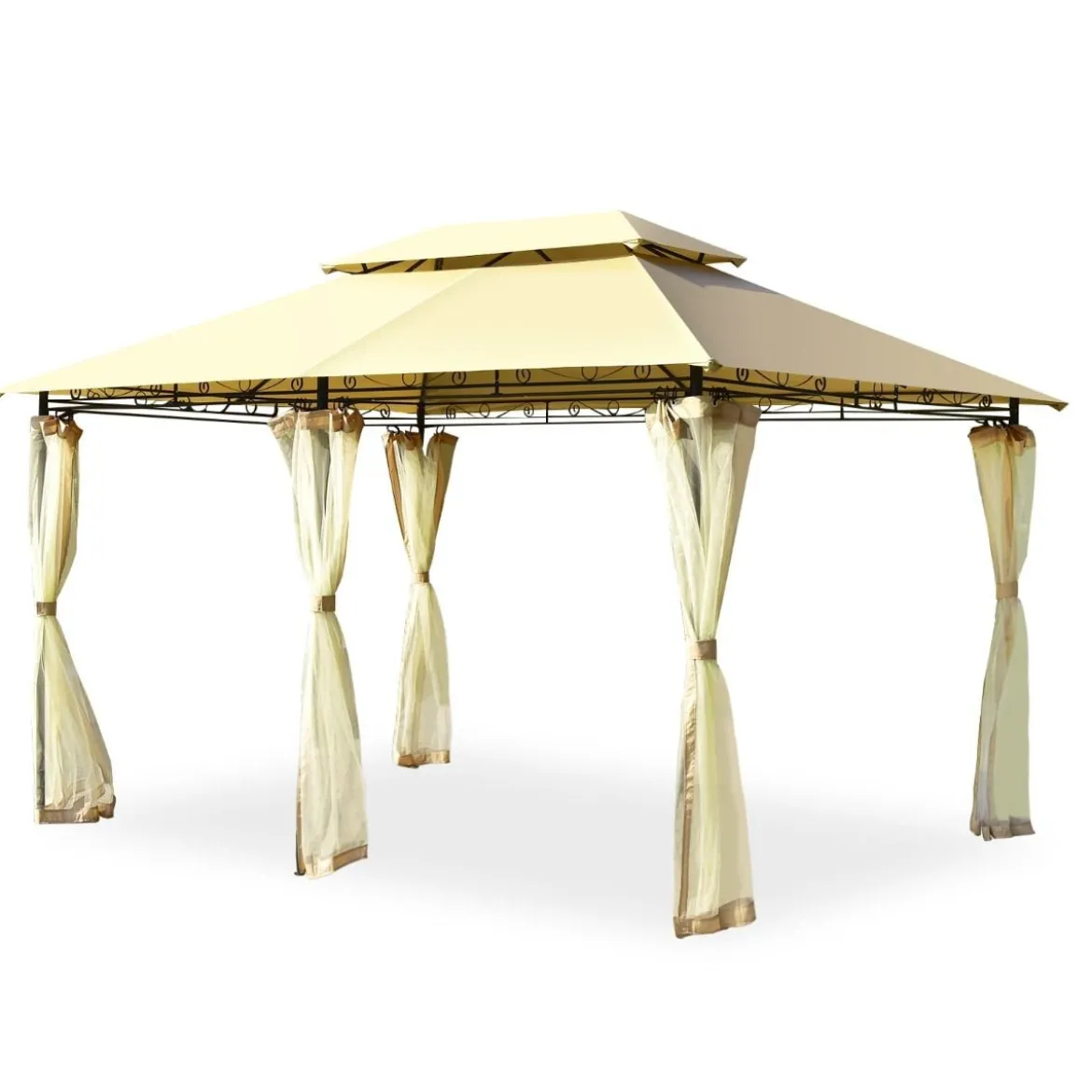 Outdoor-Pavillon mit abnehmbarer Netz-Seitenwand & Dächern 3,9 x 2,9 x 2,7 m Beige
