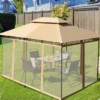 Outdoor-Pavillon mit abnehmbarer Netz-Seitenwand & Dächern 3,9 x 2,9 x 2,7 m Braun