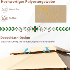 Outdoor-Pavillon mit abnehmbarer Netz-Seitenwand & Dächern 3,9 x 2,9 x 2,7 m Braun