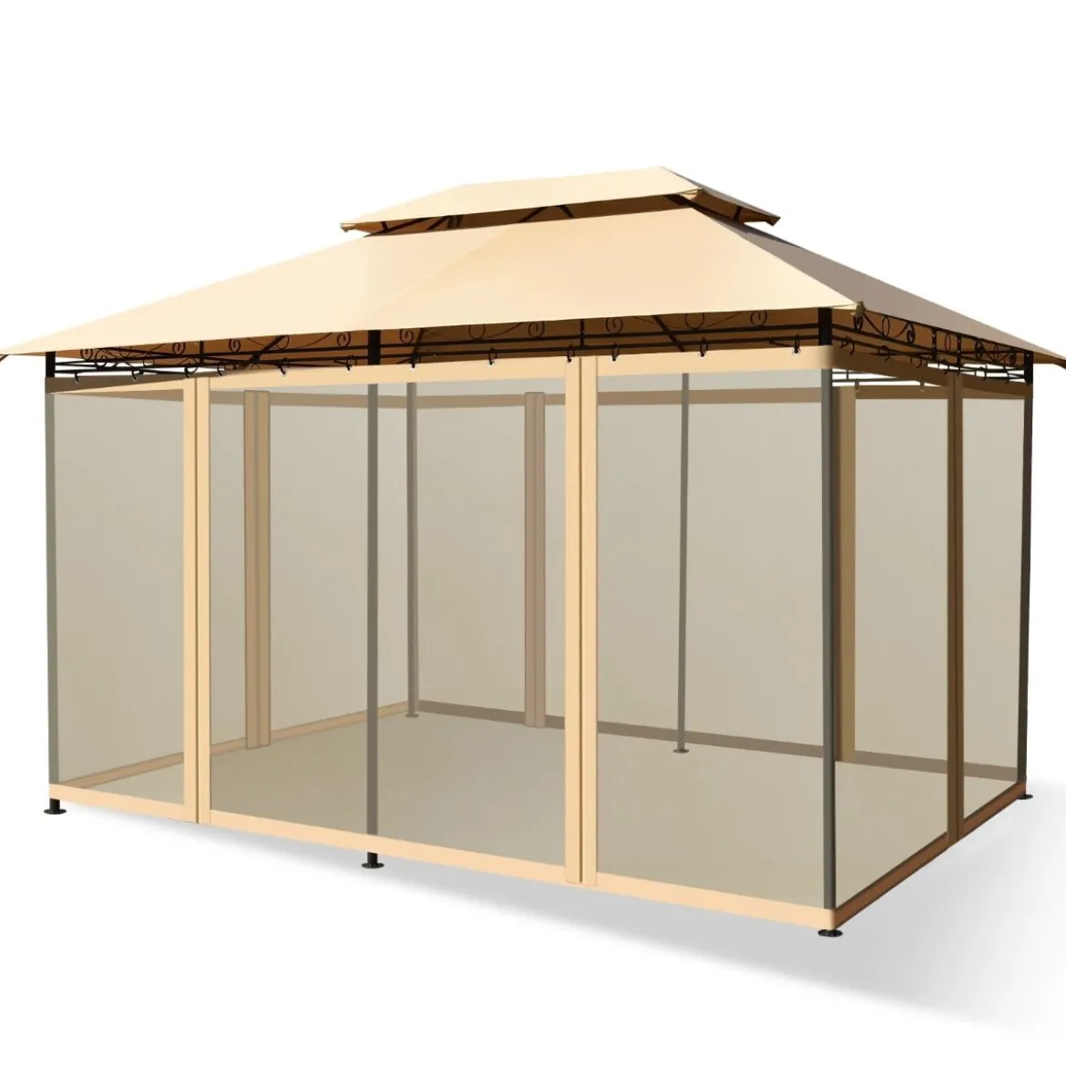 Outdoor-Pavillon mit abnehmbarer Netz-Seitenwand & Dächern 3,9 x 2,9 x 2,7 m Braun
