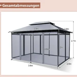 Outdoor-Pavillon mit abnehmbarer Netz-Seitenwand & Dächern 3,9 x 2,9 x 2,7 m Grau