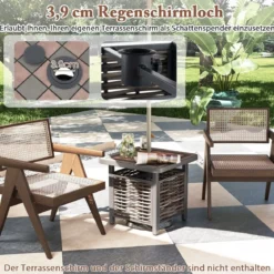 Outdoor PE Rattan Gartentisch mit Harz-Tischplatte & Sonnenschirmloch Couchtisch für Garten