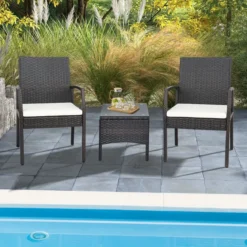 Outdoor-PE-Rattanstühle mit weichen Reißverschlusskissen Rattansessel für Garten