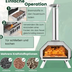 Outdoor Pizzaofen mit Pizzastein & Pizzaschaufel & Thermometer & Klappbaren Beinen