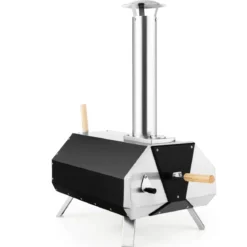 Outdoor Pizzaofen mit Pizzastein & Pizzaschaufel & Thermometer & Klappbaren Beinen