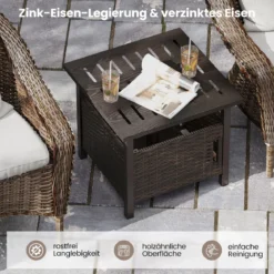 Outdoor Rattan Beistelltisch Wetterfester Gartentisch mit Schirmloch kleiner Balkontisch