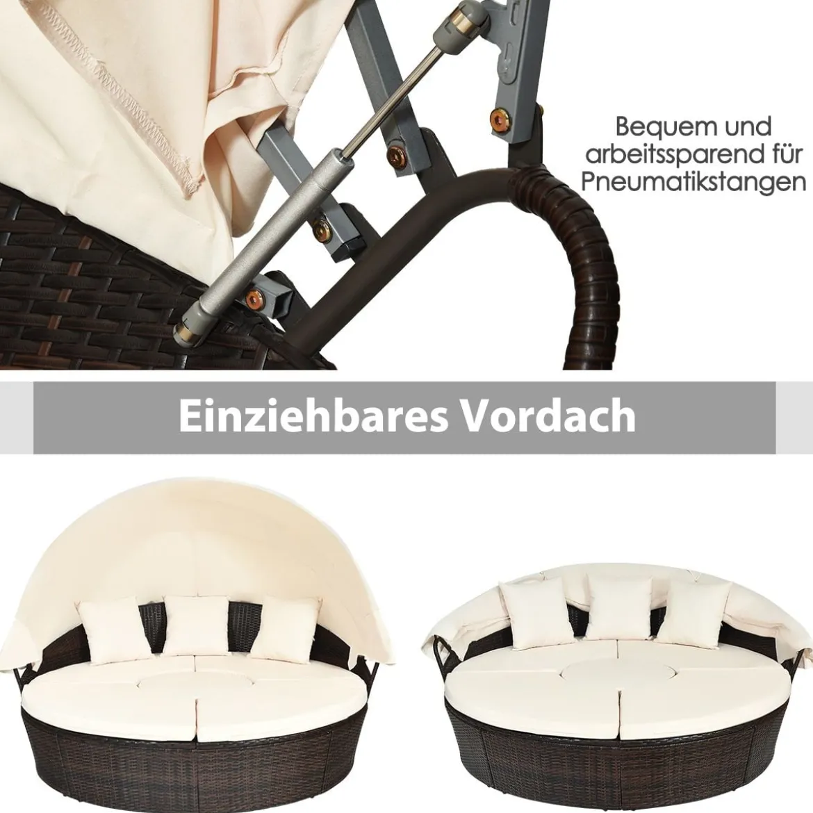 Outdoor-Rund-Tagbett mit einziehbarem Baldachin 192 x 177 x 146 cm