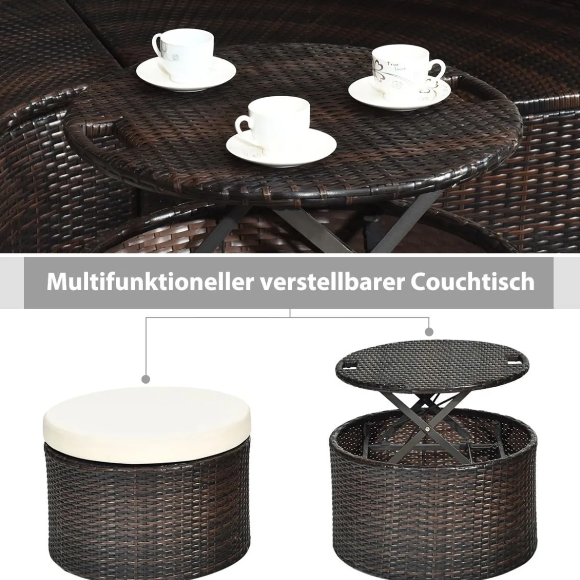 Outdoor-Rund-Tagbett mit einziehbarem Baldachin 192 x 177 x 146 cm