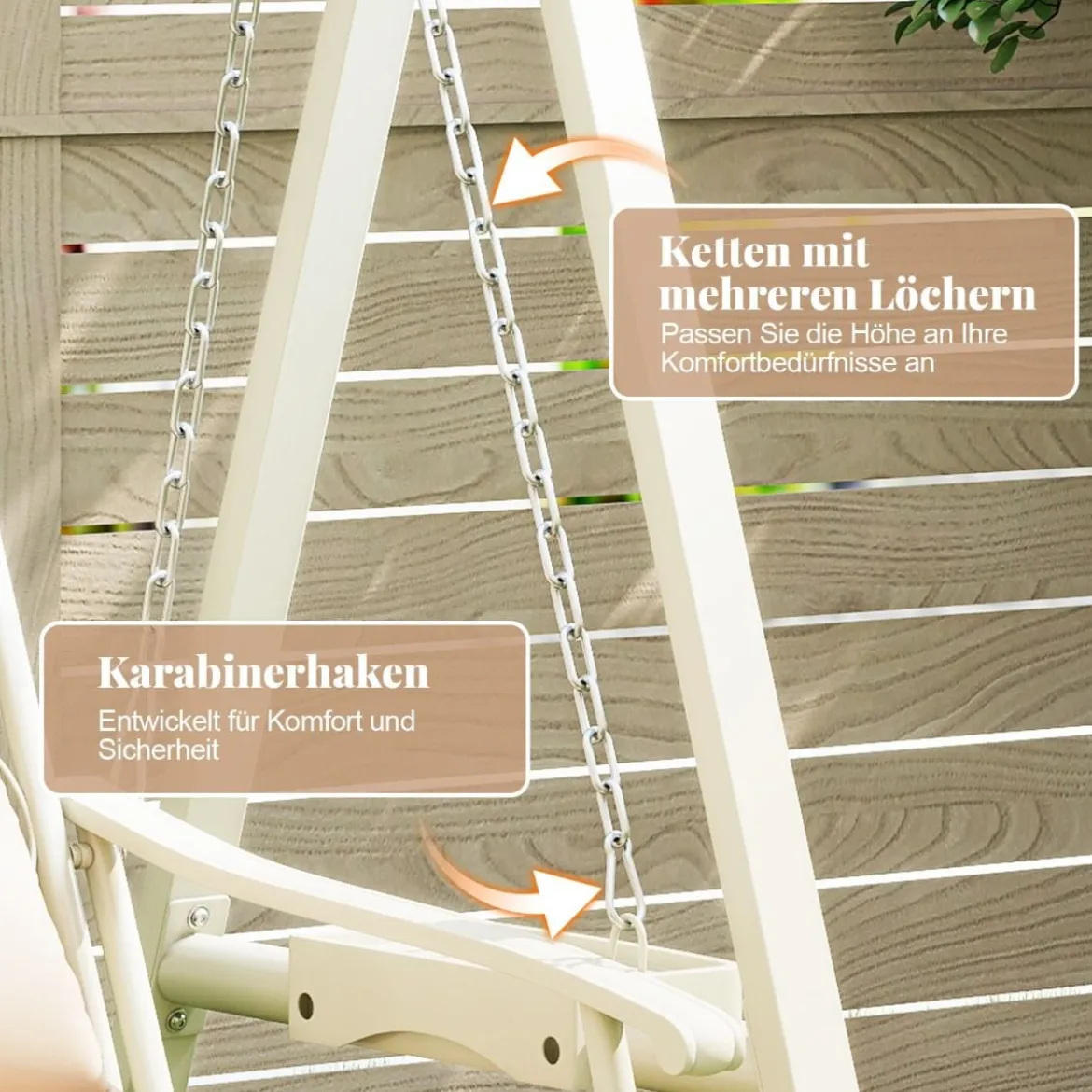 Outdoor-Schaukel mit Gestell Terrassenschaukel mit Kissen & Seitentischen für Garten Weiß