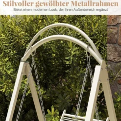 Outdoor-Schaukel mit Gestell Terrassenschaukel mit Kissen & Seitentischen für Garten Weiß