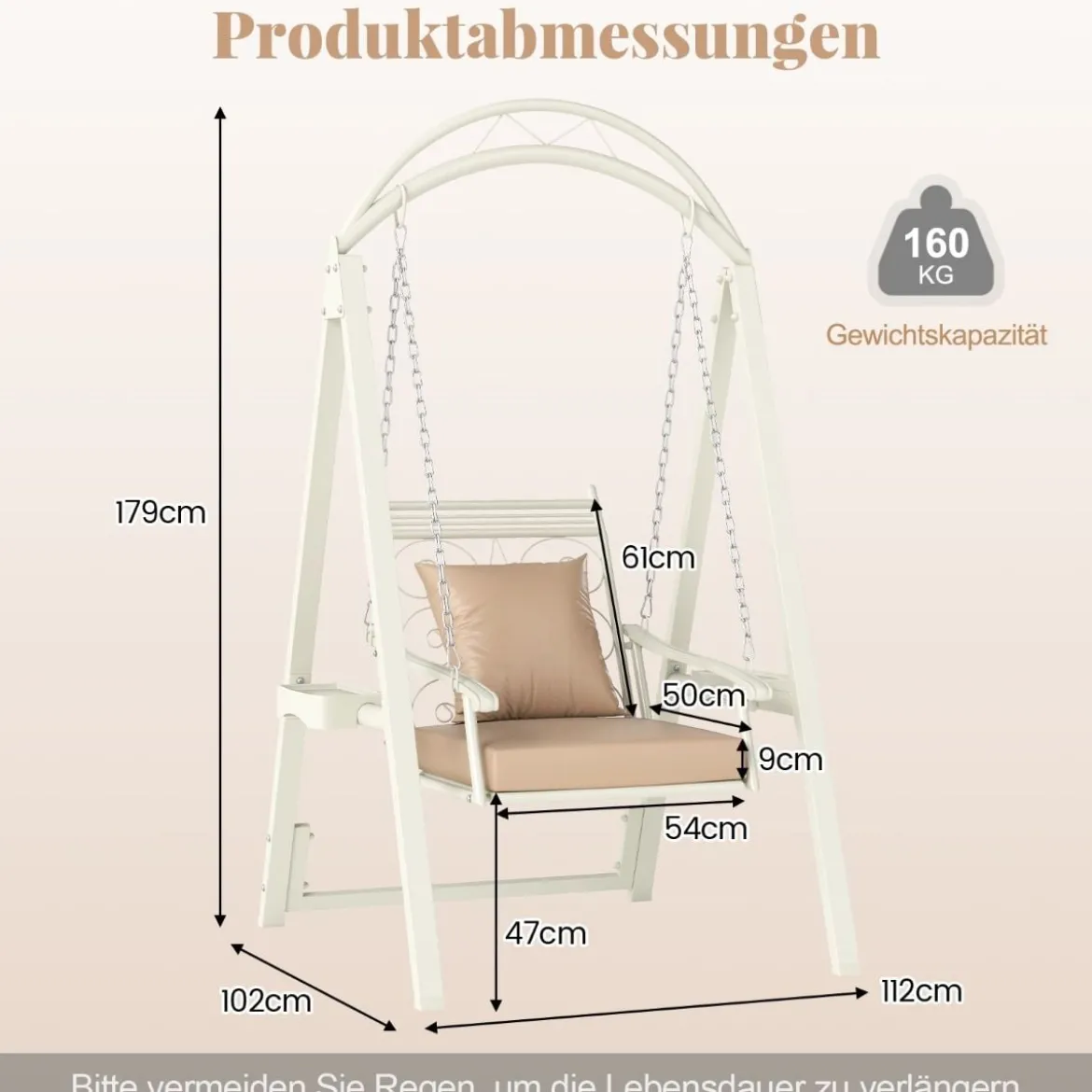 Outdoor-Schaukel mit Gestell Terrassenschaukel mit Kissen & Seitentischen für Garten Weiß