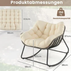 Outdoor-Schaukelstuhl übergroßer Patio PE Wicker Egg Chair mit dickem & abnehmbarem Kissen Beige