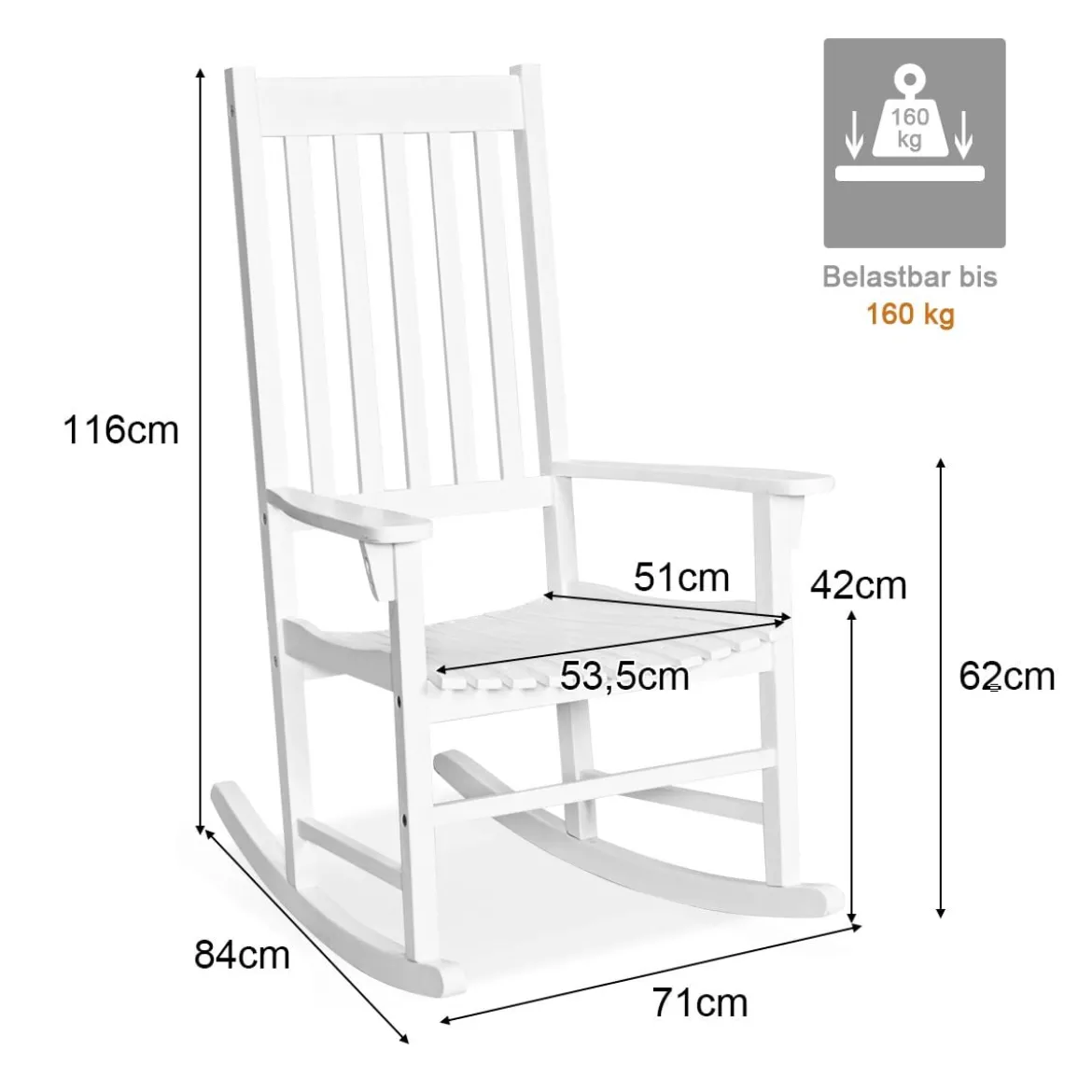 Outdoor-Schaukelstuhl Schwingsessel Gartenstuhl Wohnzimmerstuhl Teakholz 71 x 84 x 116 cm Weiß