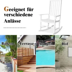 Outdoor-Schaukelstuhl Schwingsessel Gartenstuhl Wohnzimmerstuhl Teakholz 71 x 84 x 116 cm Weiß
