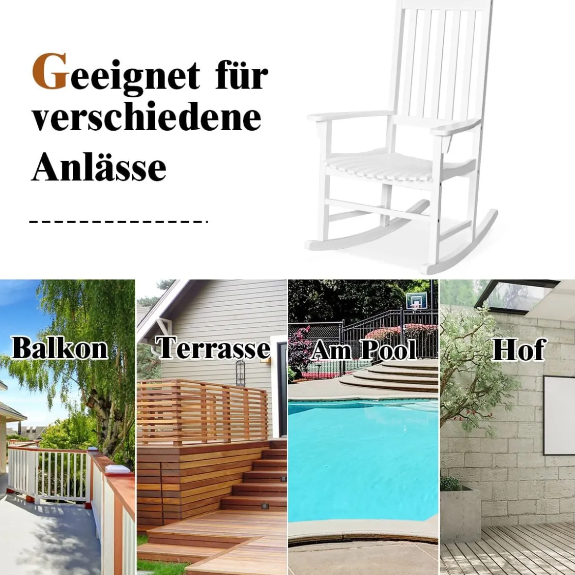 Outdoor-Schaukelstuhl Schwingsessel Gartenstuhl Wohnzimmerstuhl Teakholz 71 x 84 x 116 cm Weiß