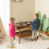 Outdoor-Spielküche mit 2 Rädern & 1 Schiebegriff & Drehbarem Wasserhahn & Abnehmbarem Waschbecken Tannenholz