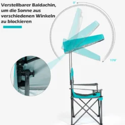 Outdoor-Stuhl mit Sonnenschirm Robuster Campingstuhl mit Sonnendach 90 x 72 x 150 cm Türkis