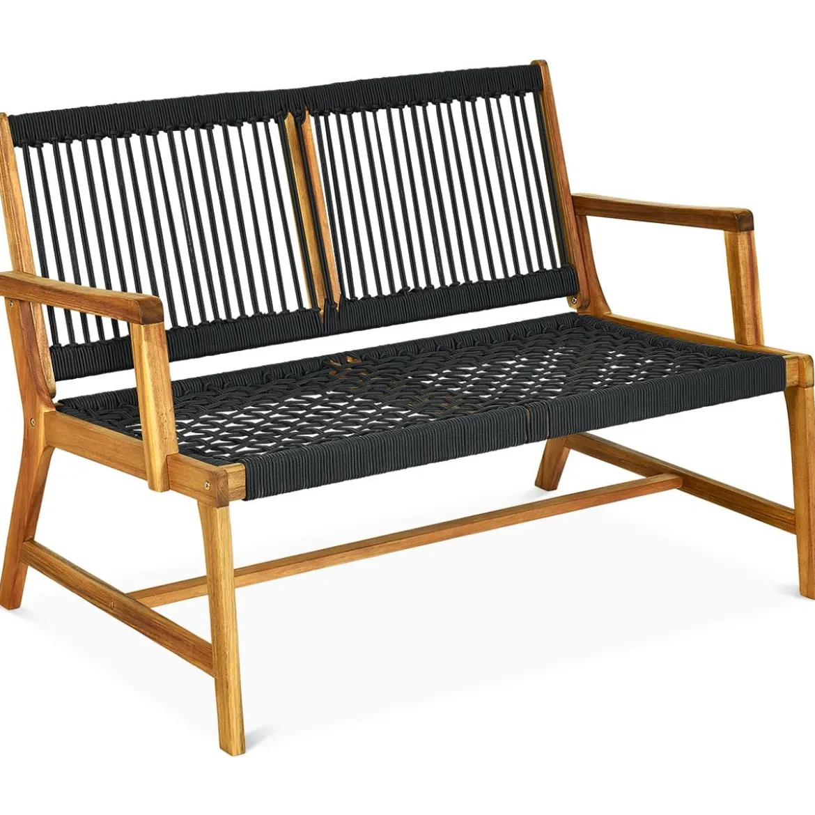 Outdoor Terrassenbank Akazienholz-Bank Gartenbank Holz2 Sitzer 118 x 75 x 71 cm Schwarz + Natur