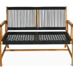 Outdoor Terrassenbank Akazienholz-Bank Gartenbank Holz2 Sitzer 118 x 75 x 71 cm Schwarz + Natur