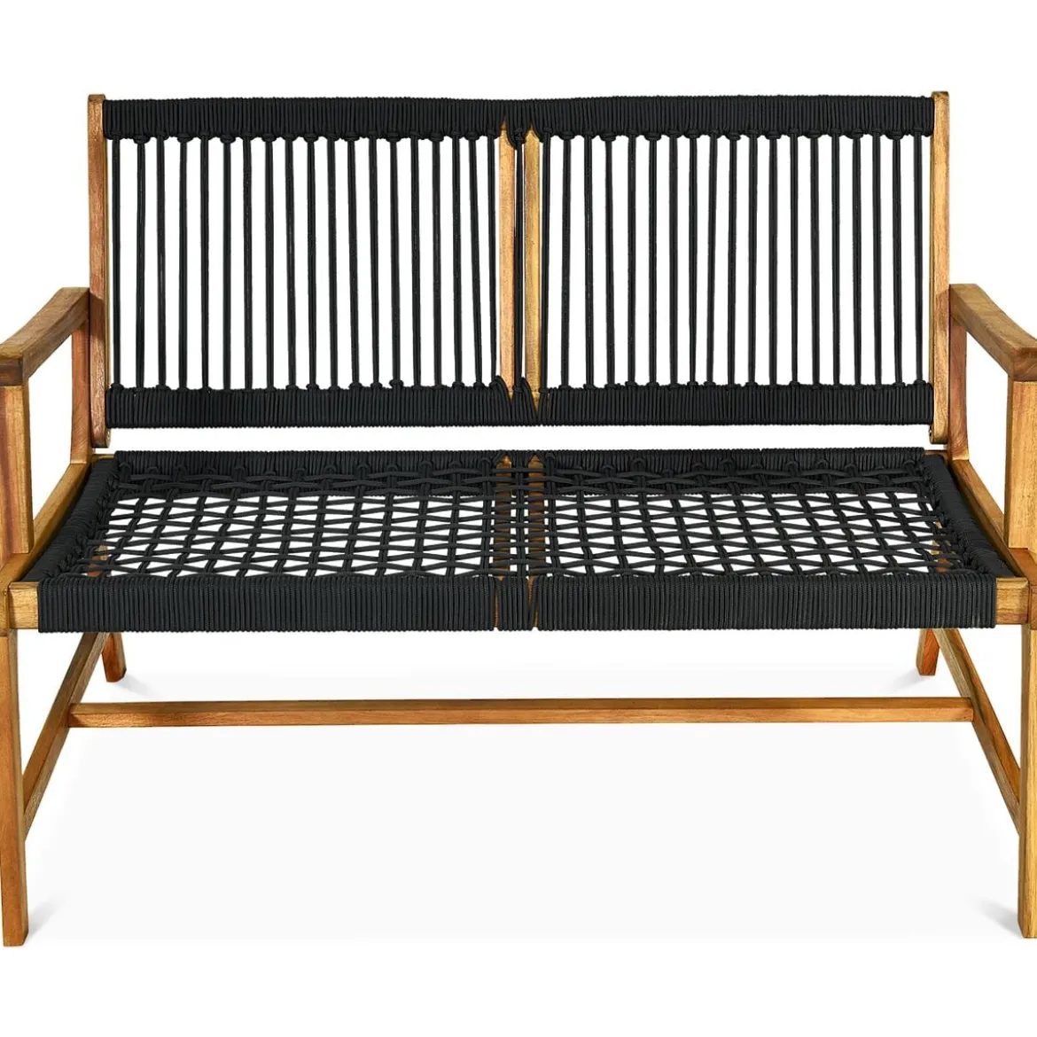 Outdoor Terrassenbank Akazienholz-Bank Gartenbank Holz2 Sitzer 118 x 75 x 71 cm Schwarz + Natur
