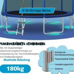 Outdoor-Trampolin Durchmesser 366 cm Gartentrampolin Schwarz + Blau