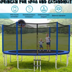 Outdoor-Trampolin Durchmesser 366 cm Gartentrampolin Schwarz + Blau