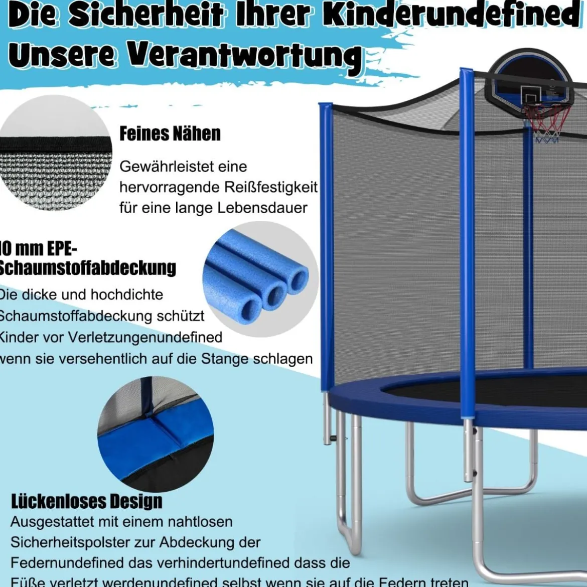 Outdoor-Trampolin Durchmesser 366 cm Gartentrampolin Schwarz + Blau