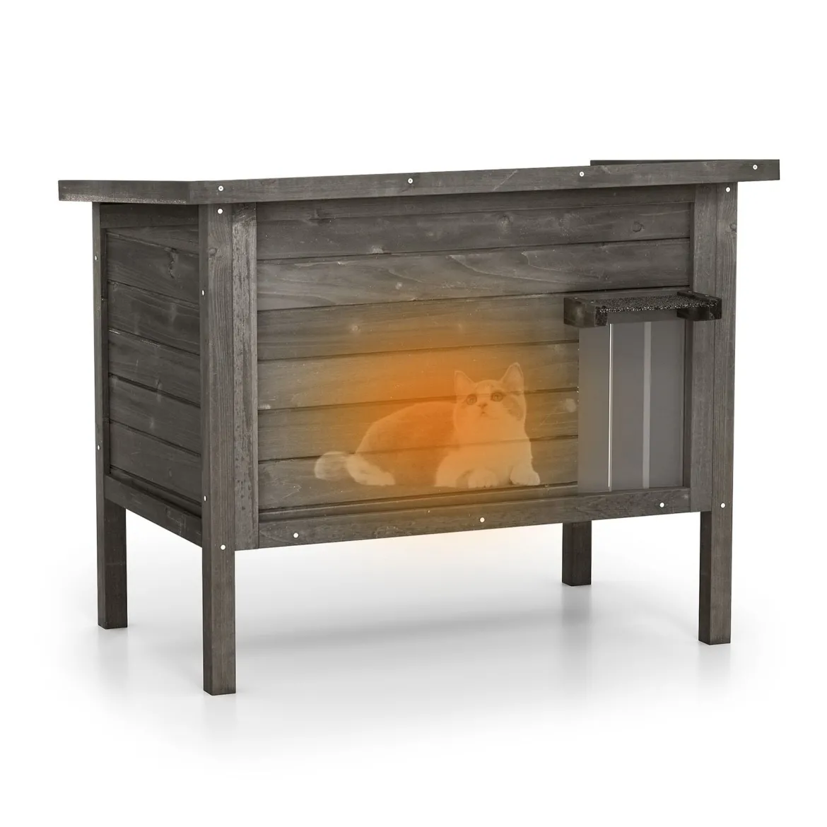 Outdoor Winterfestes Katzenhaus Holz Katzenhütte Katzenhöhle mit Schaumisolierung & Dach Schwarz