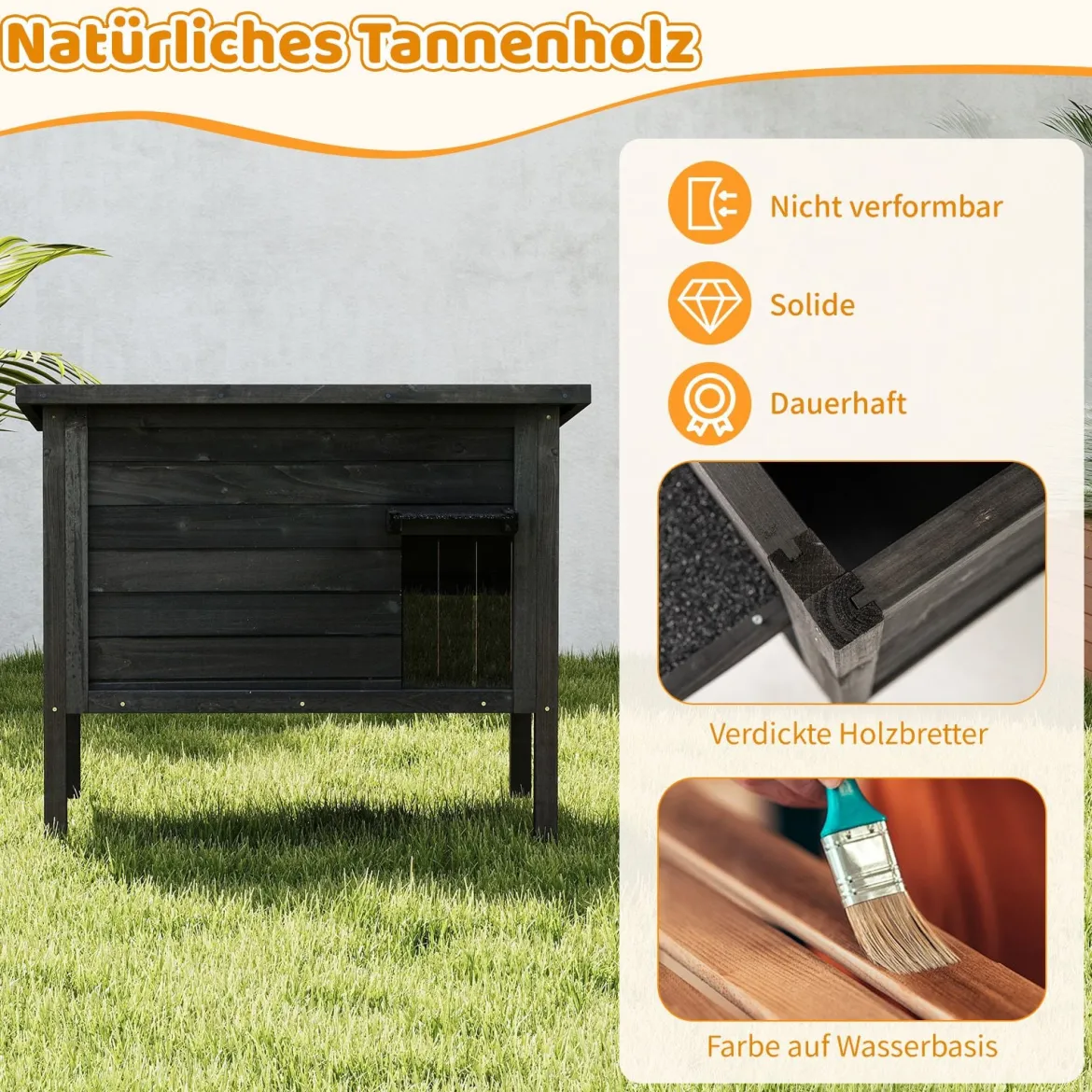 Outdoor Winterfestes Katzenhaus Holz Katzenhütte Katzenhöhle mit Schaumisolierung & Dach Schwarz
