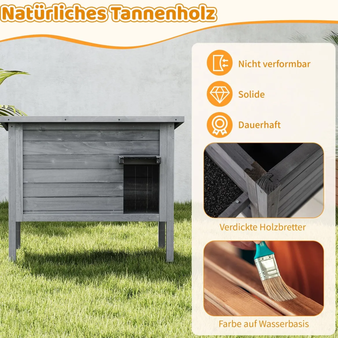 Outdoor Winterfestes Katzenhaus Holz Katzenhütte Katzenhöhle mit Schaumisolierung & Dach Grau