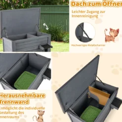 Outdoor Winterfestes Katzenhaus Holz Katzenhütte Katzenhöhle mit Schaumisolierung & Dach Grau