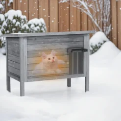 Outdoor Winterfestes Katzenhaus Holz Katzenhütte Katzenhöhle mit Schaumisolierung & Dach Grau