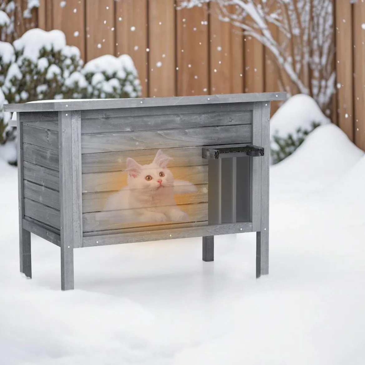Outdoor Winterfestes Katzenhaus Holz Katzenhütte Katzenhöhle mit Schaumisolierung & Dach Grau