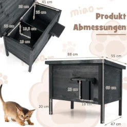 Outdoor Winterfestes Katzenhaus mit Schaumisolierung & Aufklappbarem Asphaltdach & Fluchttür