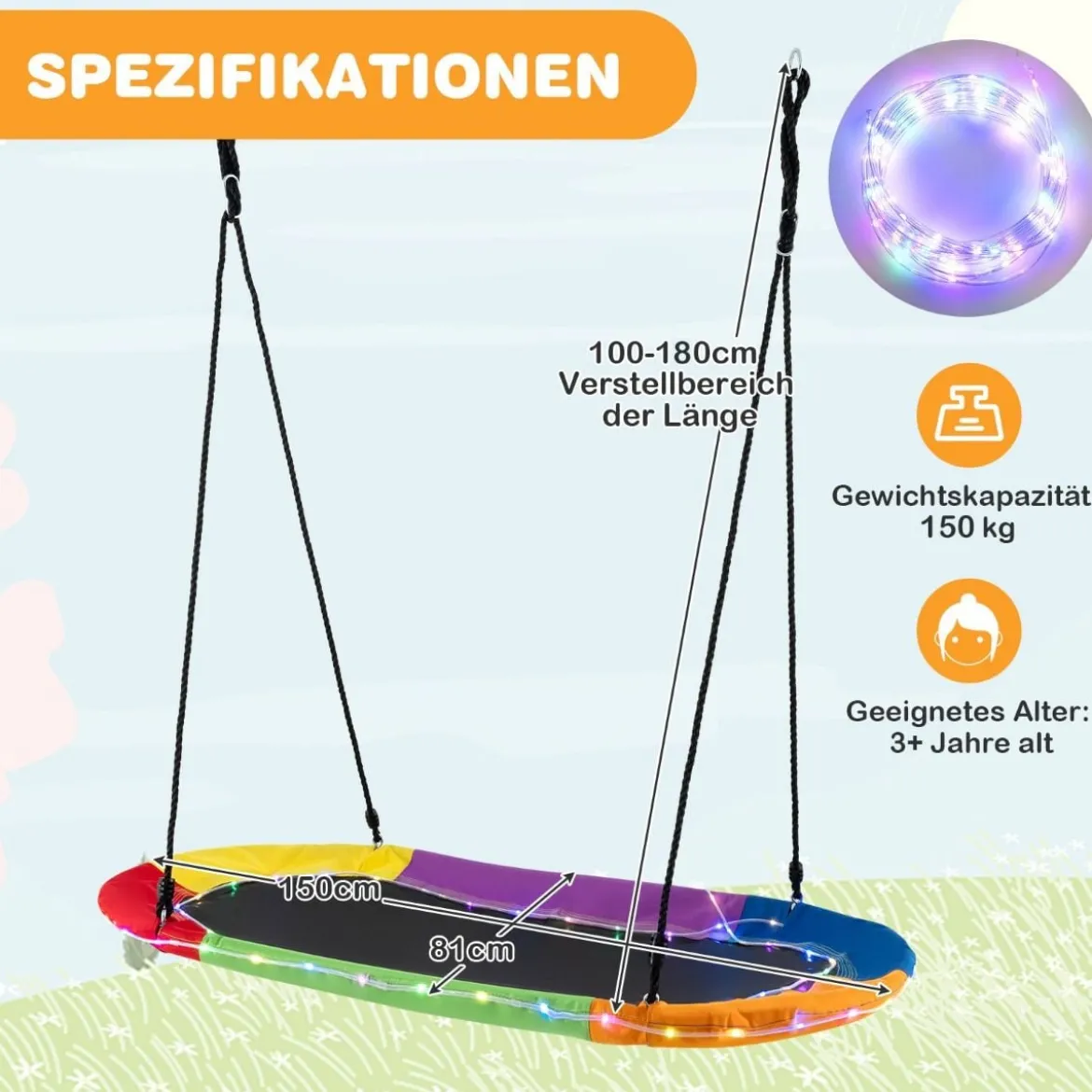 Ovale Nestschaukel bis 300 kg Belastbar Outdoor Schaukel mit Verstellbaren Seilen Kinderschaukel