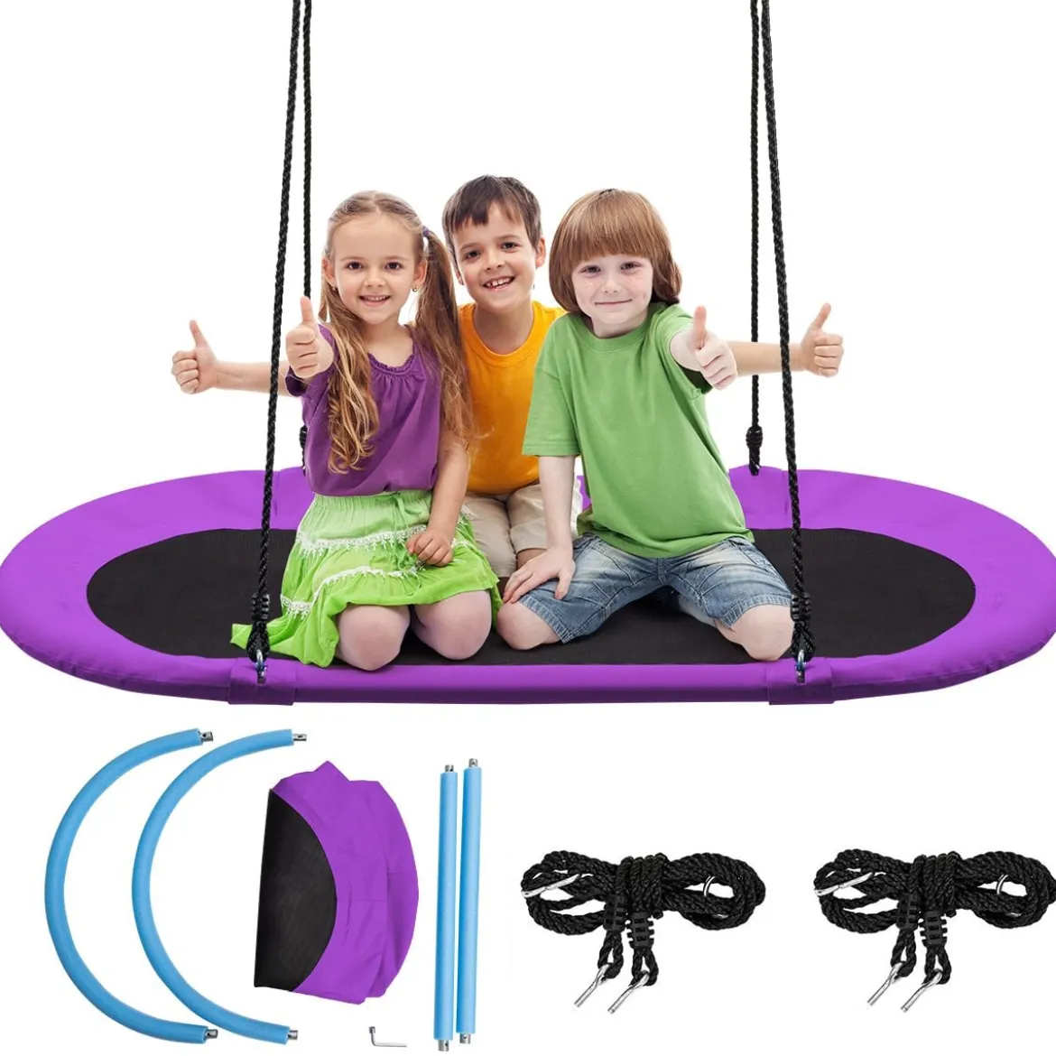 Ovale Nestschaukel Tellerschaukel mit 100-160cm höhenverstellbarem Seil für Kinder & Erwachsene Lila