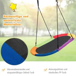 Ovale Nestschaukel Tellerschaukel mit 100-180cm höhenverstellbarem Seil für Indoor und Outdoor 150 x 80 cm Bunt