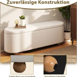 Ovaler Aufbewahrungsbank mit Klappdecke Gepolsterter Ottoman-Hocker Sitzbank 139cm lang