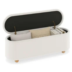 Ovaler Aufbewahrungsbank mit Klappdecke Gepolsterter Ottoman-Hocker Sitzbank 139cm lang