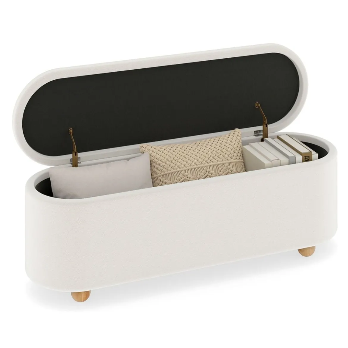 Ovaler Aufbewahrungsbank mit Klappdecke Gepolsterter Ottoman-Hocker Sitzbank 139cm lang