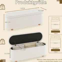Ovaler Aufbewahrungsbank mit Klappdecke Gepolsterter Ottoman-Hocker Sitzbank 139cm lang