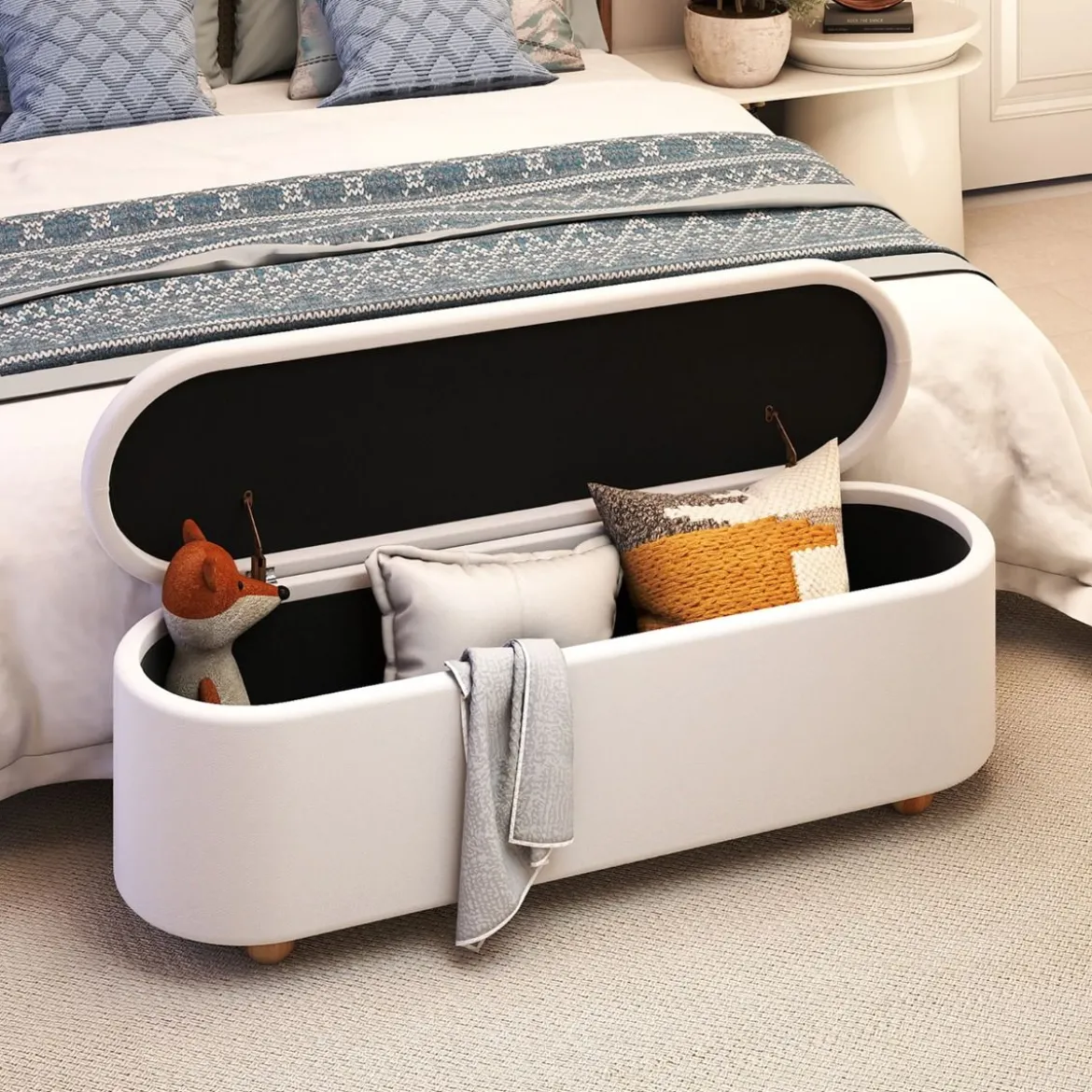 Ovaler Aufbewahrungsbank mit Klappdecke Gepolsterter Ottoman-Hocker Sitzbank 139cm lang