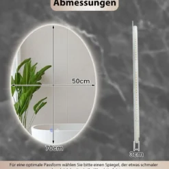 Ovales Badezimmerspiegel 70 x 50 cm beleuchteter Wandspiegel mit Anti-Beschlag Silber