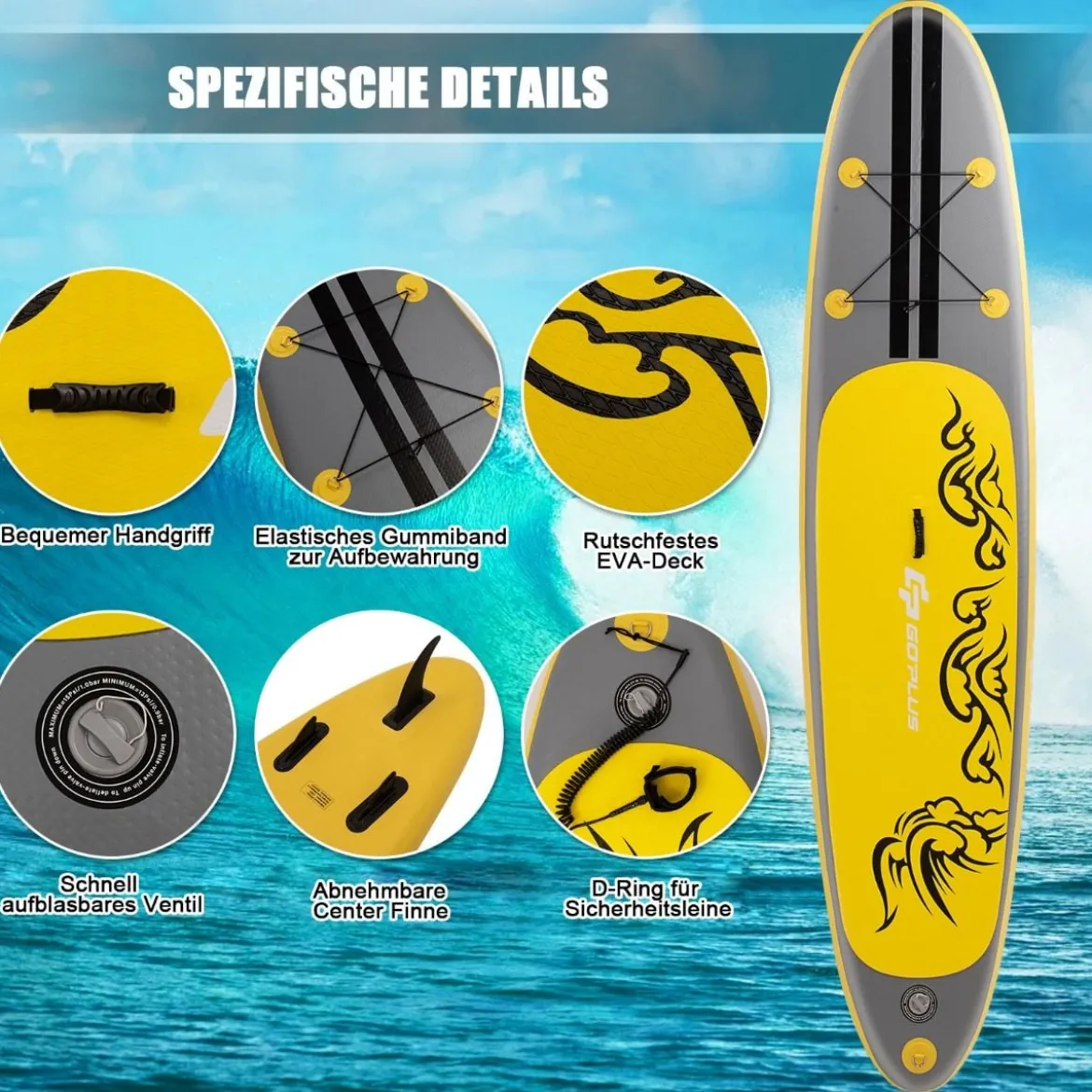 Paddelboard Surfboard Sup-Board Paddelbrett Stand Up Board Set 335 x 75 x 15 cm Gelb