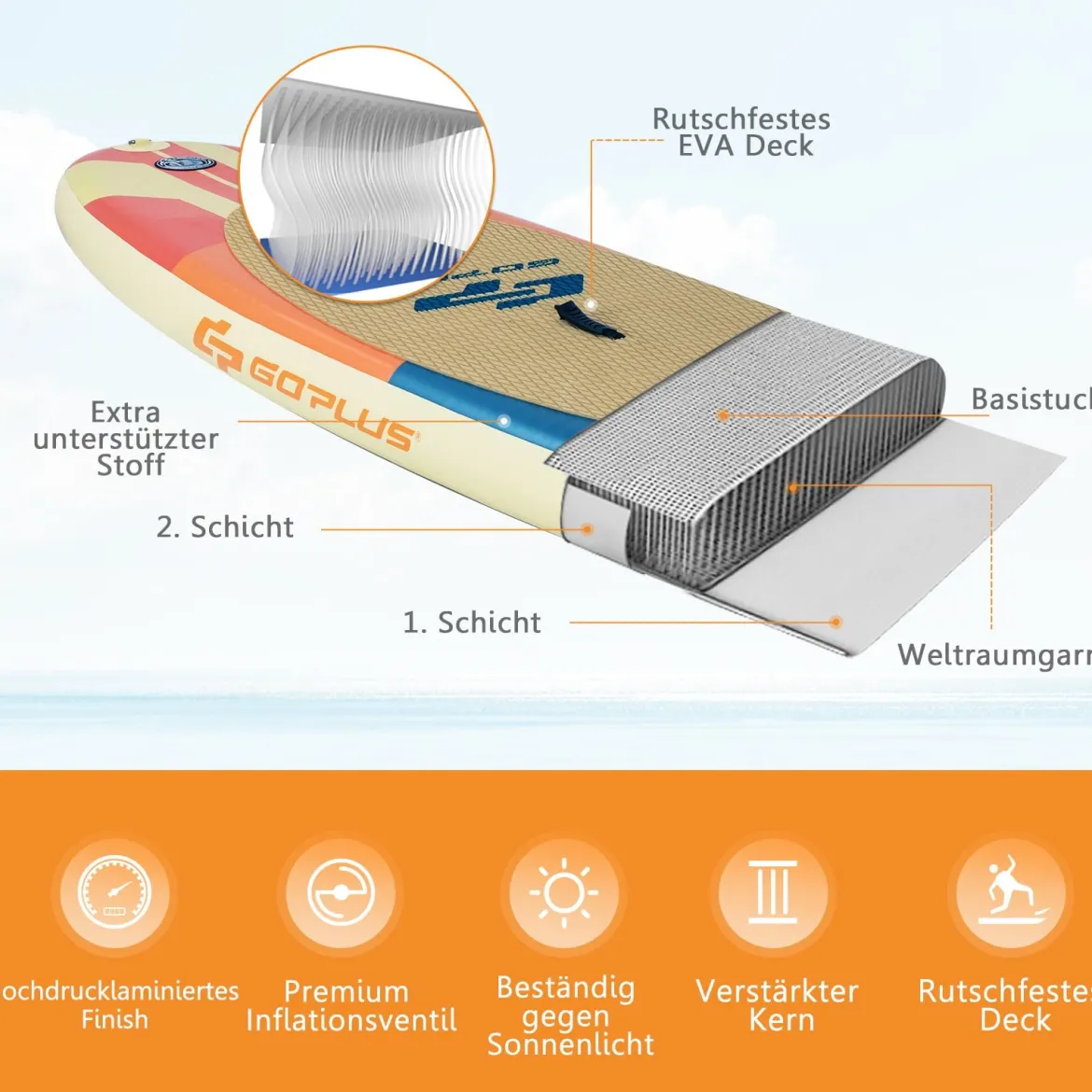Paddel Brett Paddelboot Schwimmendes Paddelbrett 320 x 76 x 15 cm Streifen-Muster Bunt