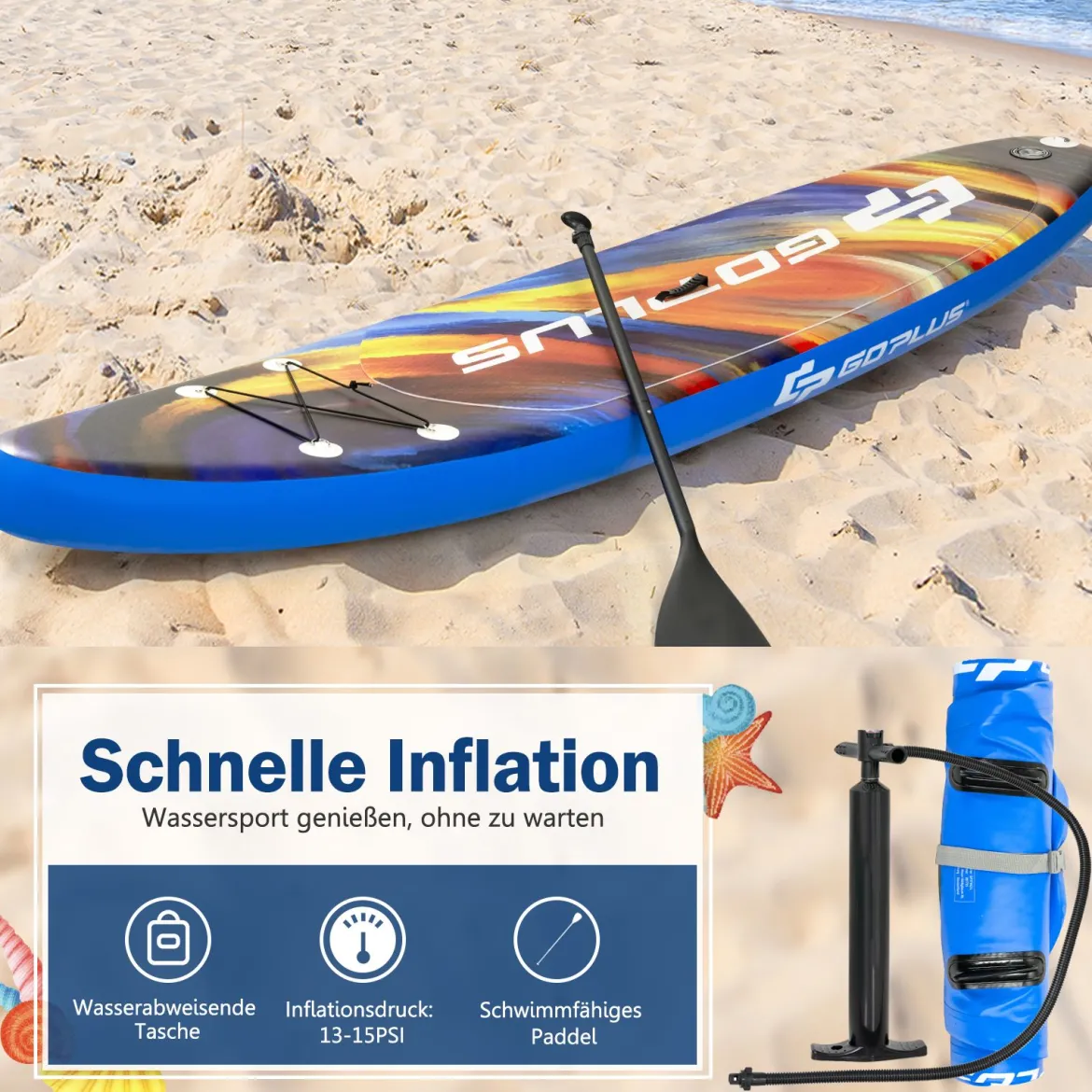 Paddle Board Stand-Up Aufblasbares Paddelbrett 335 x 76 x 15 cm Sternenhimmel-Muster Bunt